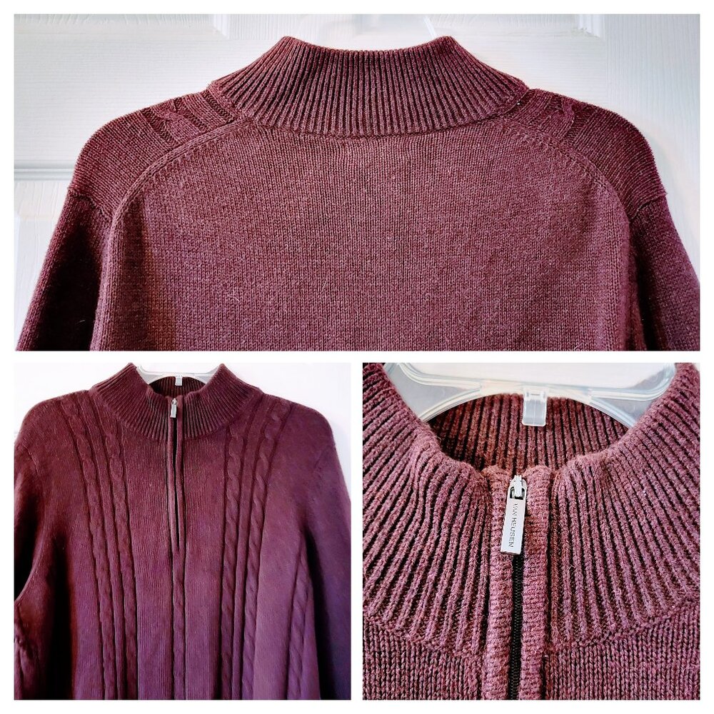 GUC Van Huesen Collar Zip Burgundy/Black Men's Sweater Sz Med